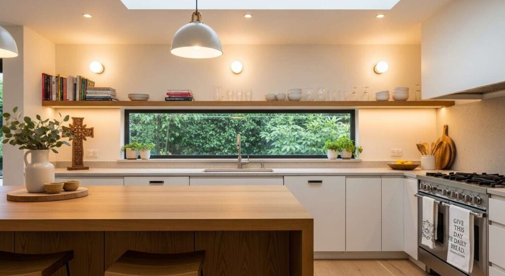 Modern Christian home decor with subtle faith-inspired accents in a contemporary kitchen
