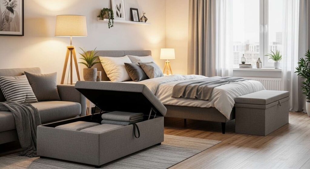 Multi-functional ottoman and storage bench for small space organization
organization hacks for small spaces