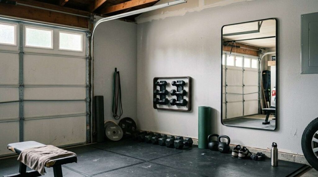 Garage interior design idea for a small home gym conversion